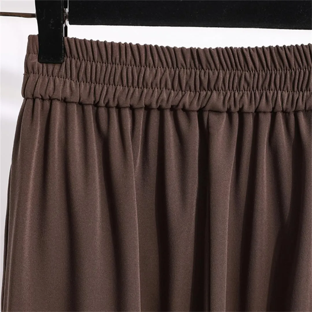 Women's Solid Color Slit Trousers High Waist Wide Leg Pants Loose Elastic High Waist Suit Pants