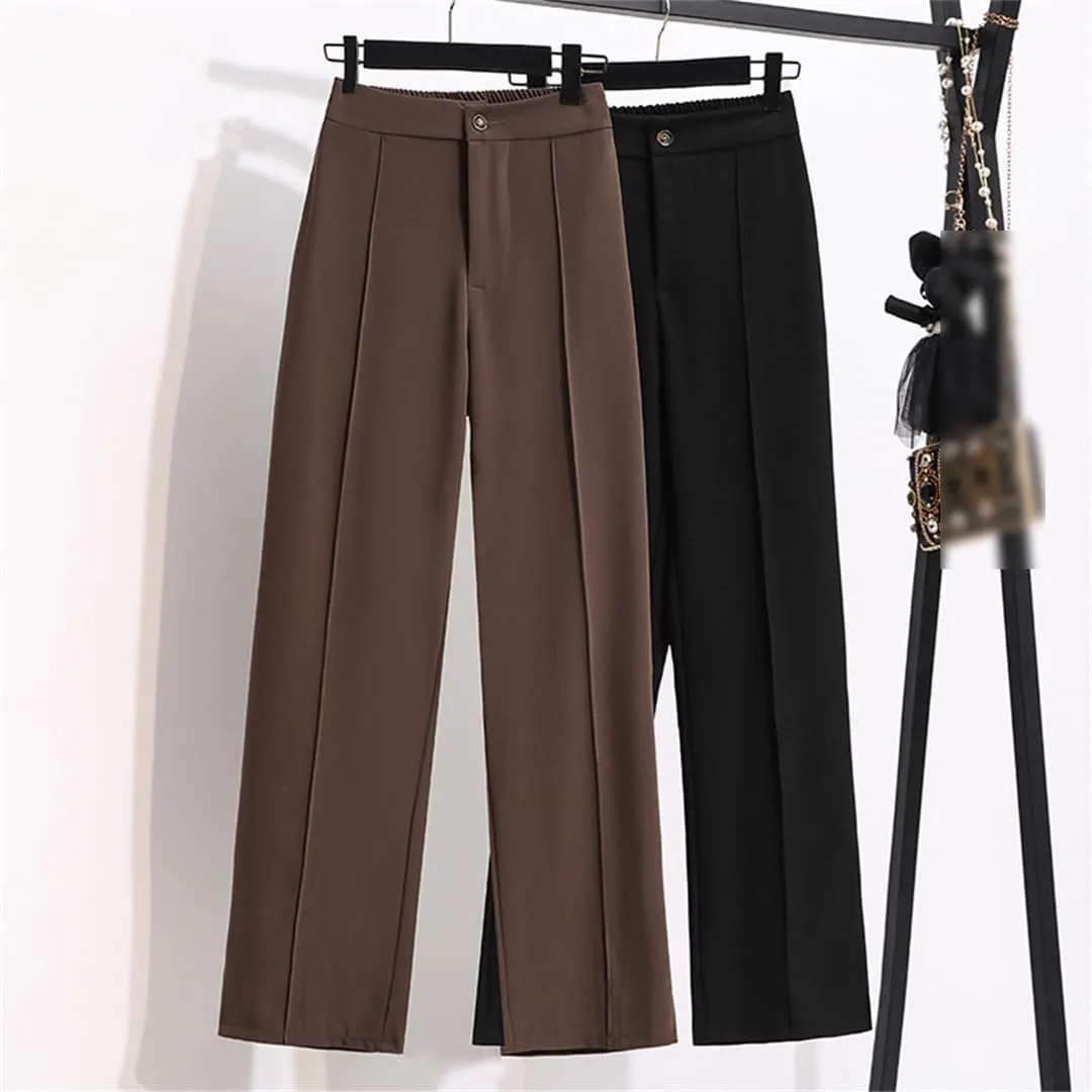 Women's Solid Color Slit Trousers High Waist Wide Leg Pants Loose Elastic High Waist Suit Pants