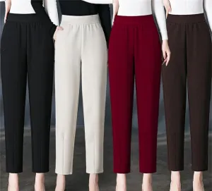 Women's Spring-Autumn Harem Pants Fashion Elastic High Waist Casual Pants Loose Large Size Mother's Trousers