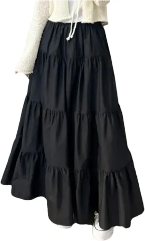 WomenS Summer Flowy Swing Tiered A-Line Maxi Skirt Fashion Elastic Waist Pleated Long Beach Skirts
