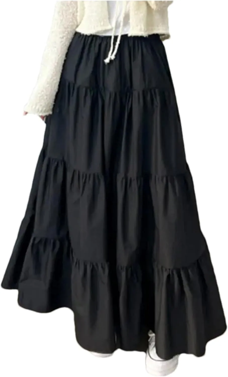 WomenS Summer Flowy Swing Tiered A-Line Maxi Skirt Fashion Elastic Waist Pleated Long Beach Skirts