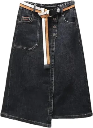 Women's Summer Irregular Denim Skirt Elastic High Waisted A-Line Buttocks Wrapped Jeans Skirts
