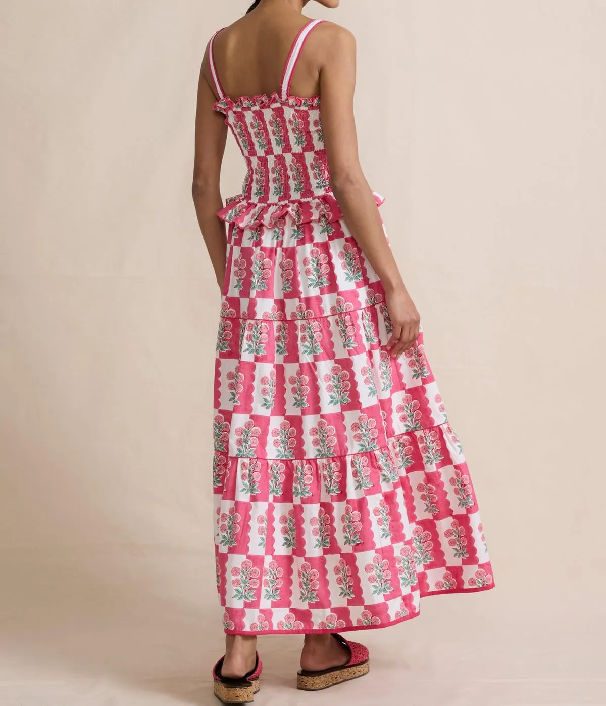 Womens Summer Maxi Dress Floral Sleeveless Smocked Maxi Dress Boho Spaghetti Strap A-Line Flowy Beach Long Sundress
