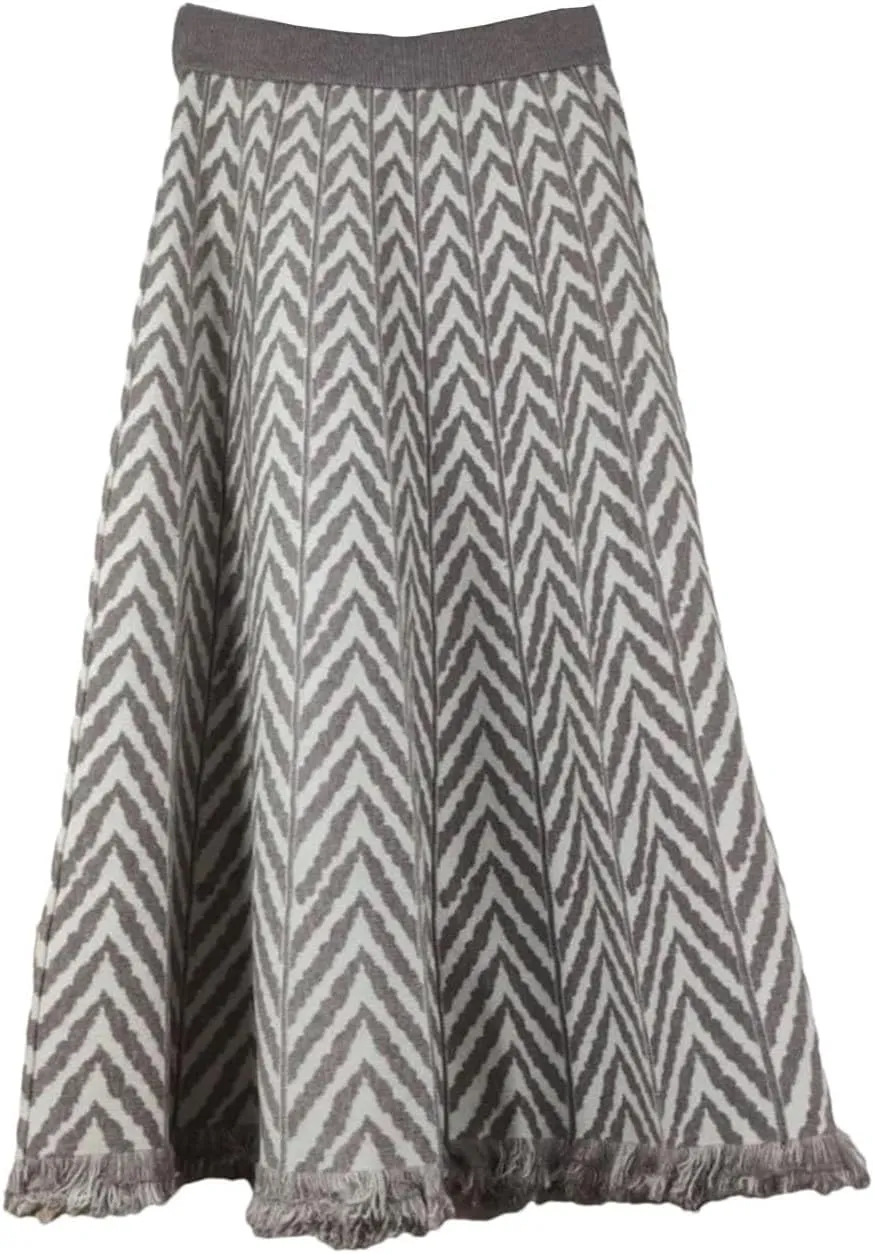 Women's Tassel Pleated Midi Knit Skirt Elastic High Waist A-Line Skirts Ribbed Knit Office Lady Work Skirts