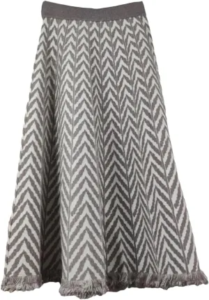 Women's Tassel Pleated Midi Knit Skirt Elastic High Waist A-Line Skirts Ribbed Knit Office Lady Work Skirts