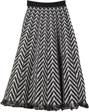 Women's Tassel Pleated Midi Knit Skirt Elastic High Waist A-Line Skirts Ribbed Knit Office Lady Work Skirts