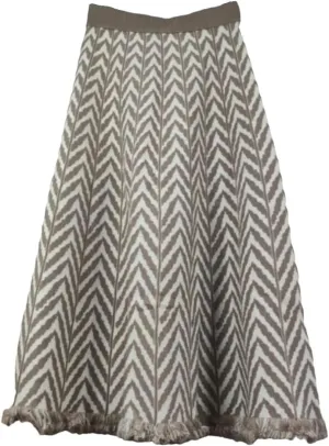 Women's Tassel Pleated Midi Knit Skirt Elastic High Waist A-Line Skirts Ribbed Knit Office Lady Work Skirts