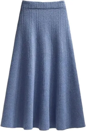 Women's Thickened Knitted Skirt Elastic Waist Solid Color A-Line Pleated Casual Midi Skirts