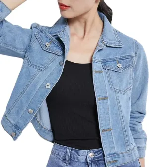 Women's Turn-Down Collar Denim Jacket Loss Slim Fit Spring autumn Jeans Jacket
