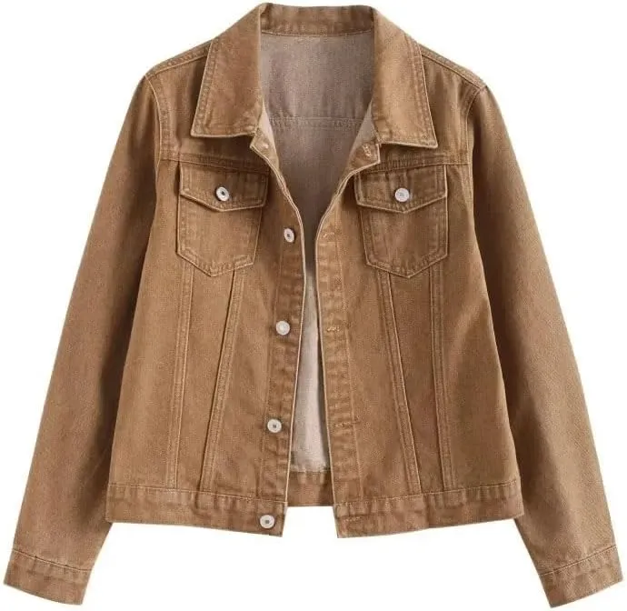 Women's Turn-Down Collar Denim Jacket Loss Slim Fit Spring autumn Jeans Jacket