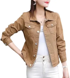 Women's Turn-Down Collar Denim Jacket Loss Slim Fit Spring autumn Jeans Jacket