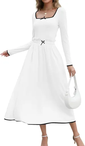 Womens Two Piece Skirt Set 2024 Trendy Fall Outfits Sets Ribbed Knit Long Sleeve Slim Top Midi Skirts with Pockets