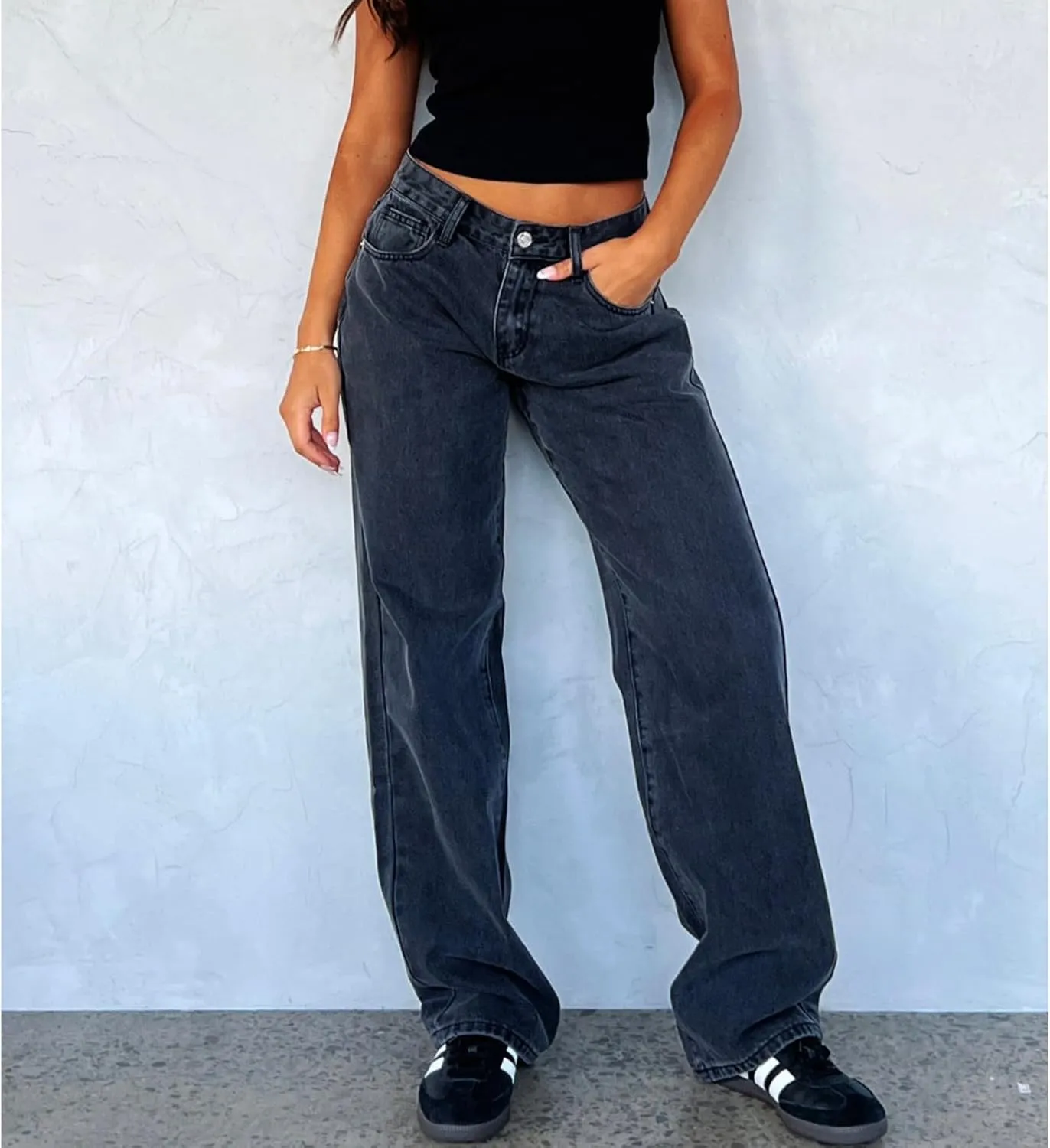 Women's Wide Leg Baggy Jeans - Low Rise, Loose Fit Denim Pants - Y2K Boyfriend Style Trousers for Streetwear