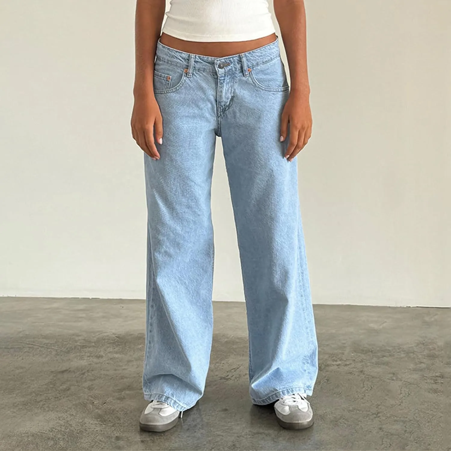 Women's Wide Leg Baggy Jeans - Low Rise, Loose Fit Denim Pants - Y2K Boyfriend Style Trousers for Streetwear