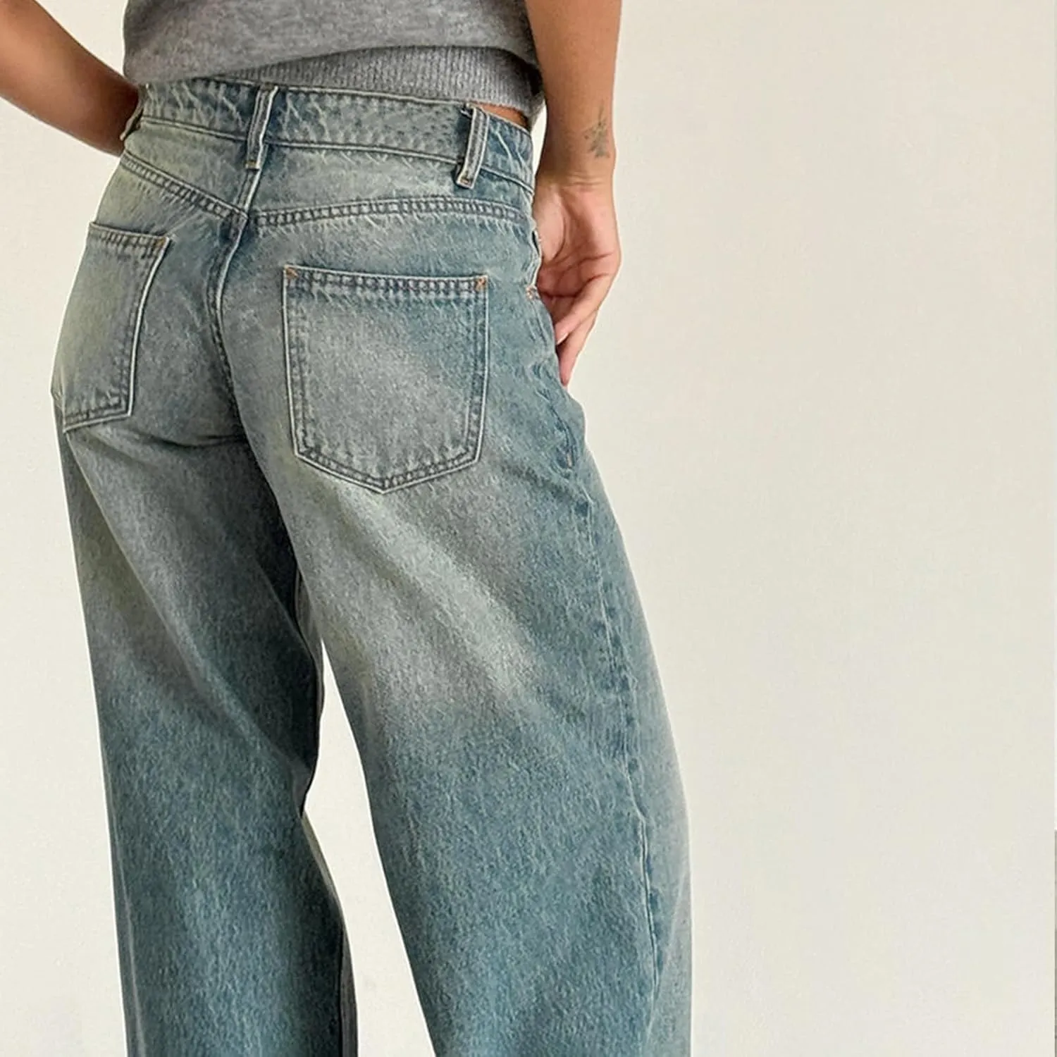 Women's Wide Leg Baggy Jeans - Low Rise, Loose Fit Denim Pants - Y2K Boyfriend Style Trousers for Streetwear