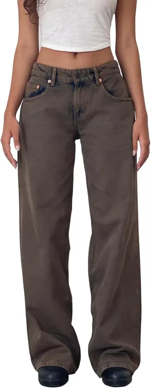 Women's Wide Leg Baggy Jeans - Low Rise, Loose Fit Denim Pants - Y2K Boyfriend Style Trousers for Streetwear