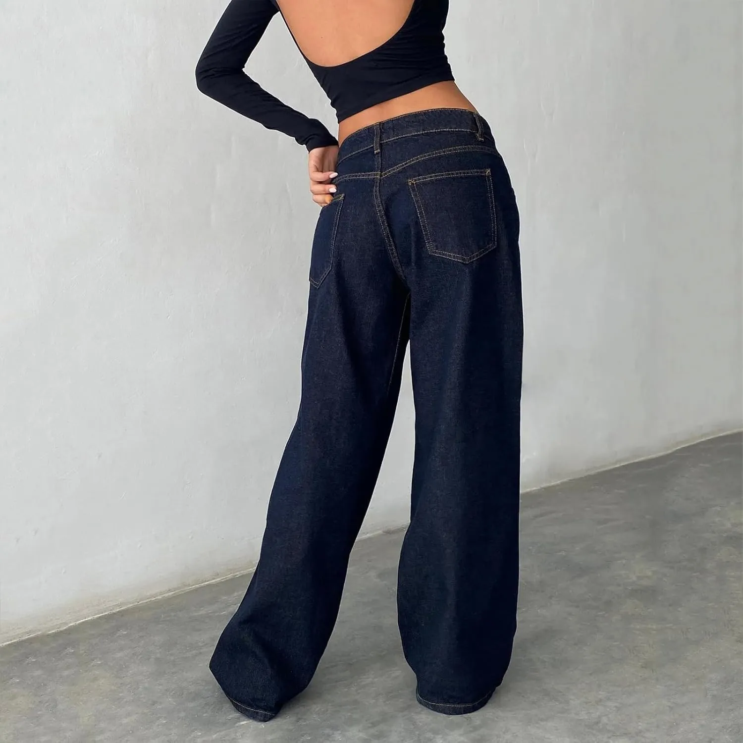 Women's Wide Leg Baggy Jeans - Low Rise, Loose Fit Denim Pants - Y2K Boyfriend Style Trousers for Streetwear