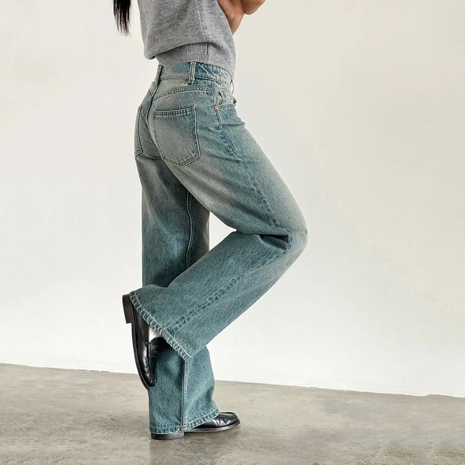 Women's Wide Leg Baggy Jeans - Low Rise, Loose Fit Denim Pants - Y2K Boyfriend Style Trousers for Streetwear