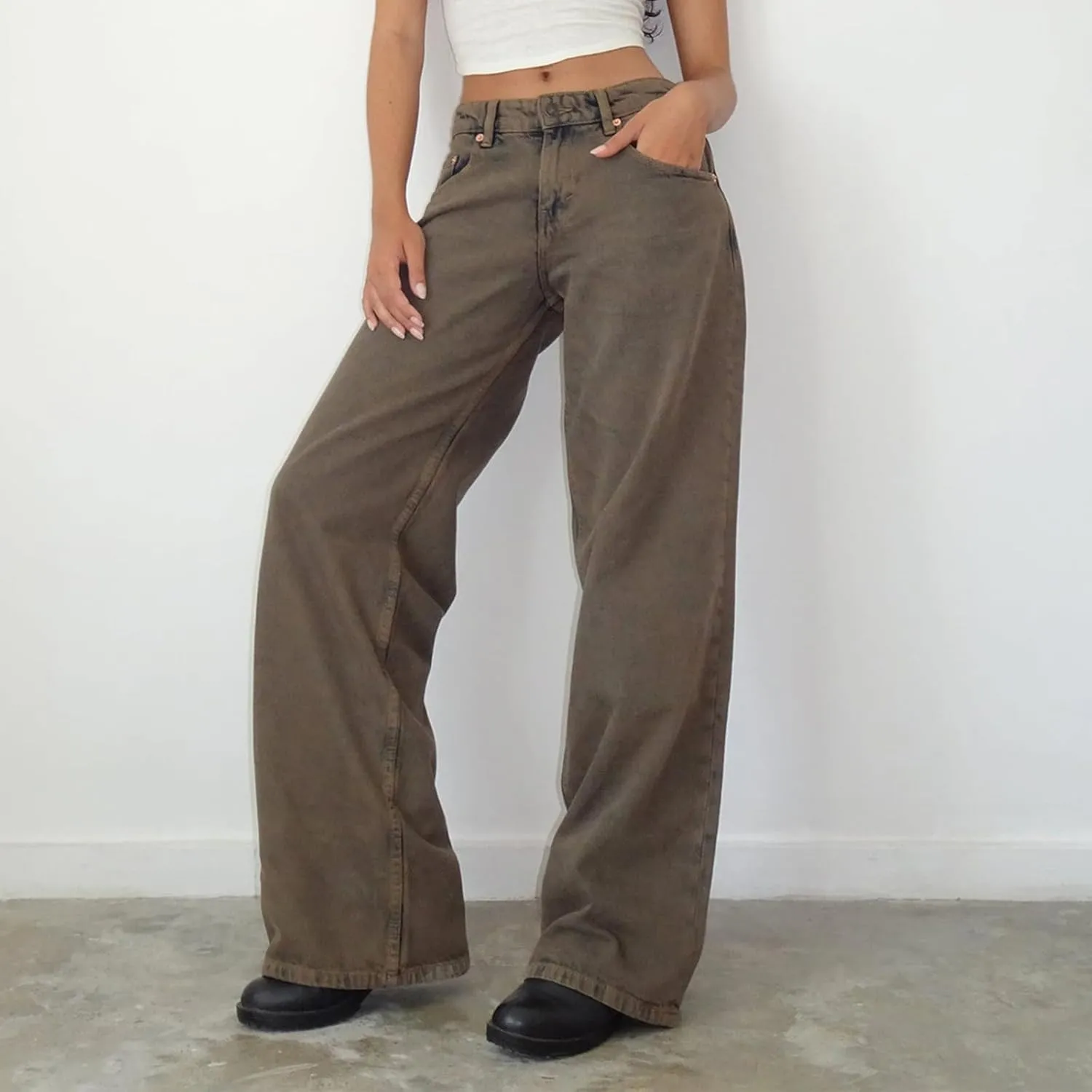 Women's Wide Leg Baggy Jeans - Low Rise, Loose Fit Denim Pants - Y2K Boyfriend Style Trousers for Streetwear