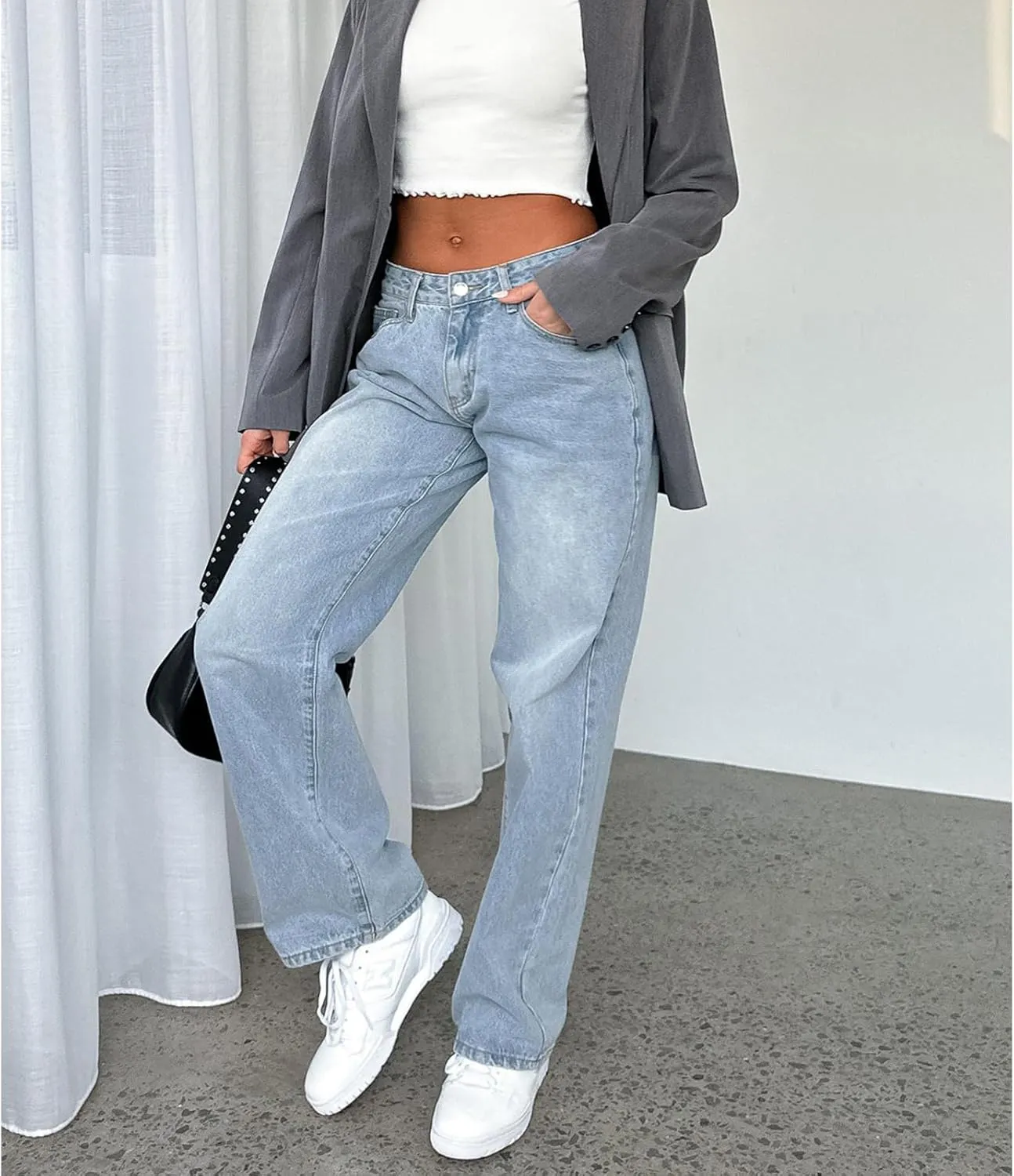 Women's Wide Leg Baggy Jeans - Low Rise, Loose Fit Denim Pants - Y2K Boyfriend Style Trousers for Streetwear