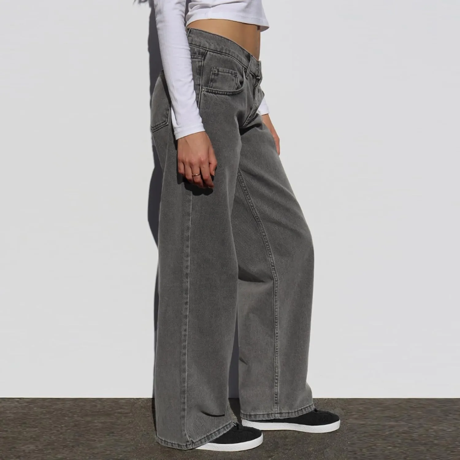 Women's Wide Leg Baggy Jeans - Low Rise, Loose Fit Denim Pants - Y2K Boyfriend Style Trousers for Streetwear