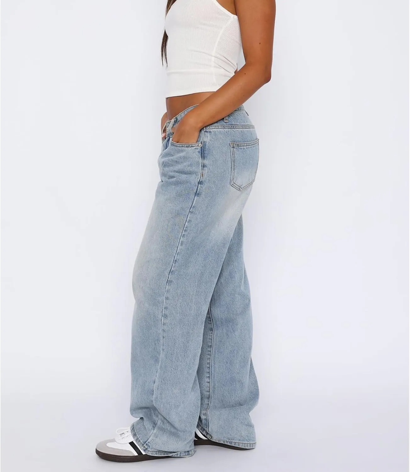 Women's Wide Leg Baggy Jeans - Low Rise, Loose Fit Denim Pants - Y2K Boyfriend Style Trousers for Streetwear