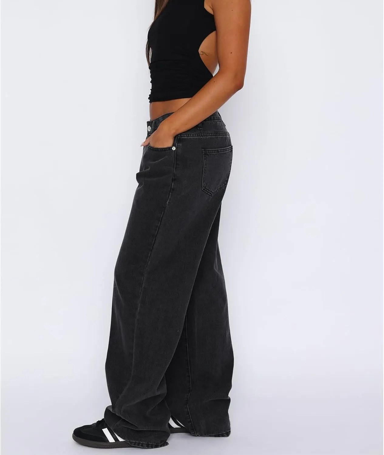 Women's Wide Leg Baggy Jeans - Low Rise, Loose Fit Denim Pants - Y2K Boyfriend Style Trousers for Streetwear