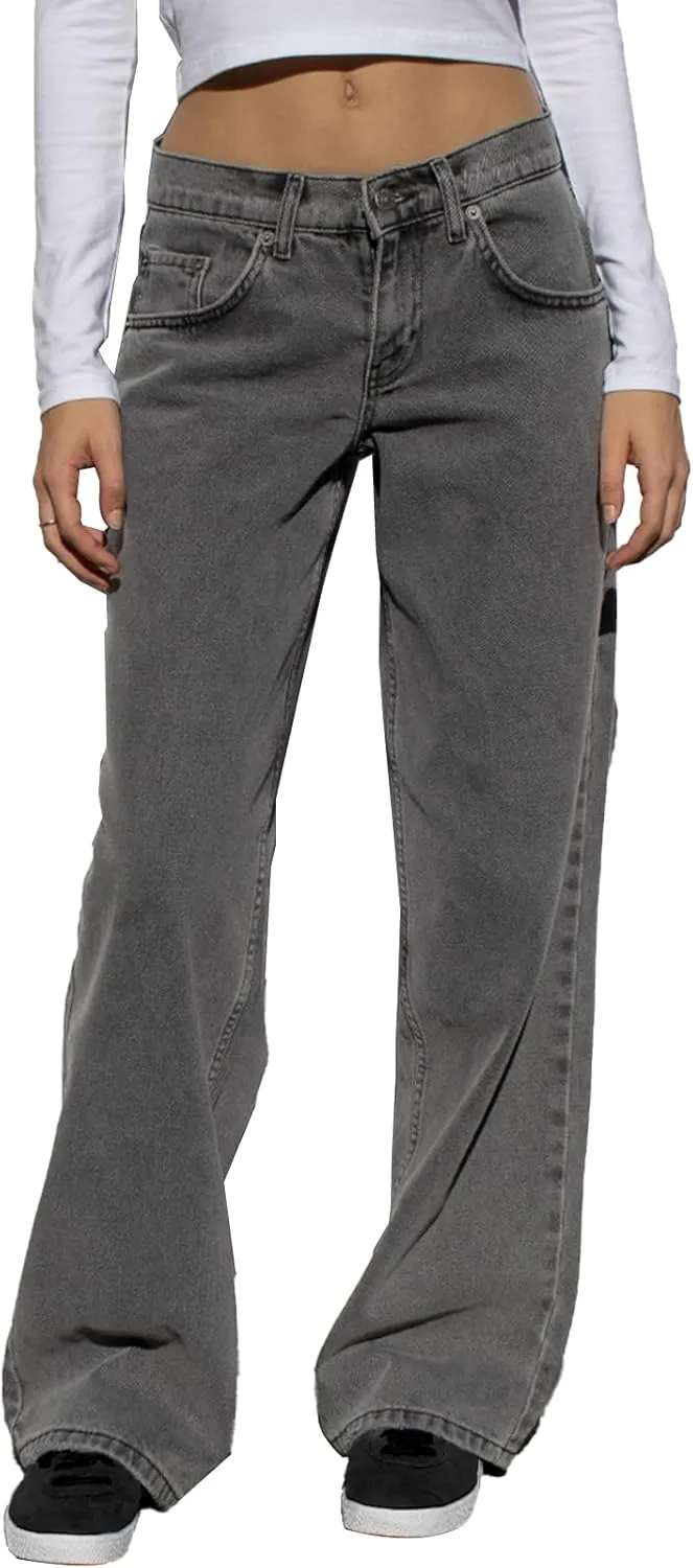Women's Wide Leg Baggy Jeans - Low Rise, Loose Fit Denim Pants - Y2K Boyfriend Style Trousers for Streetwear