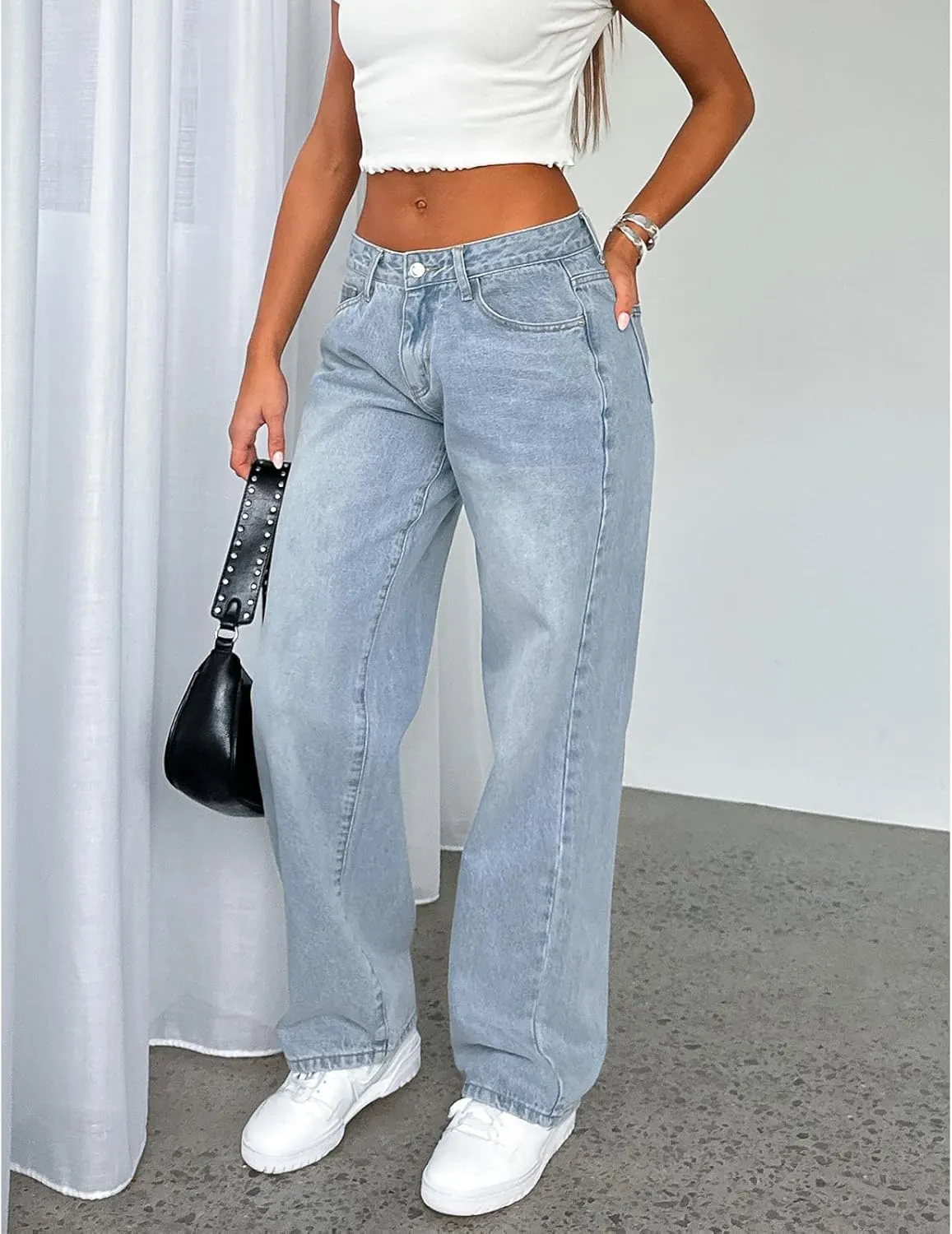 Women's Wide Leg Baggy Jeans - Low Rise, Loose Fit Denim Pants - Y2K Boyfriend Style Trousers for Streetwear
