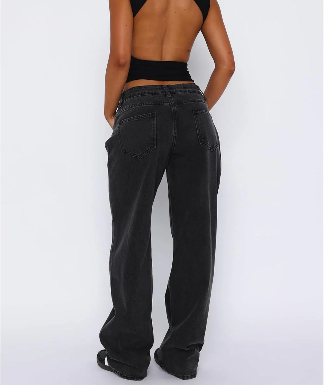 Women's Wide Leg Baggy Jeans - Low Rise, Loose Fit Denim Pants - Y2K Boyfriend Style Trousers for Streetwear