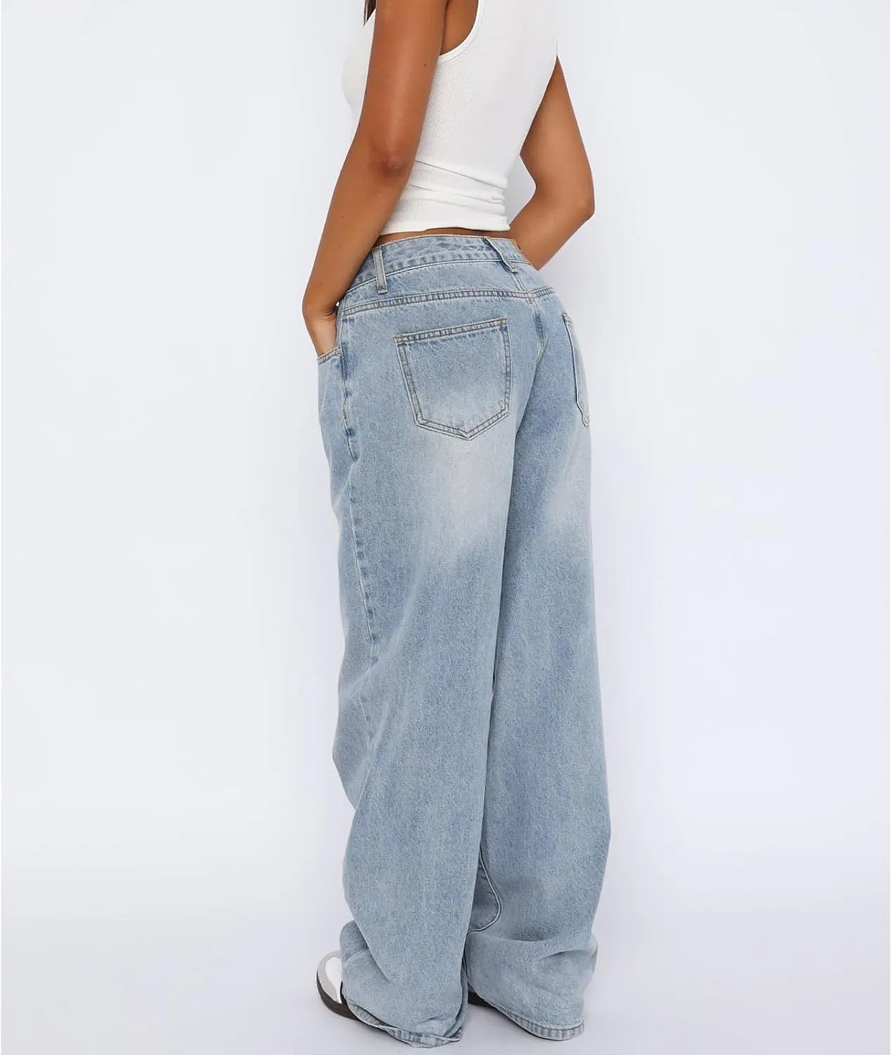 Women's Wide Leg Baggy Jeans - Low Rise, Loose Fit Denim Pants - Y2K Boyfriend Style Trousers for Streetwear