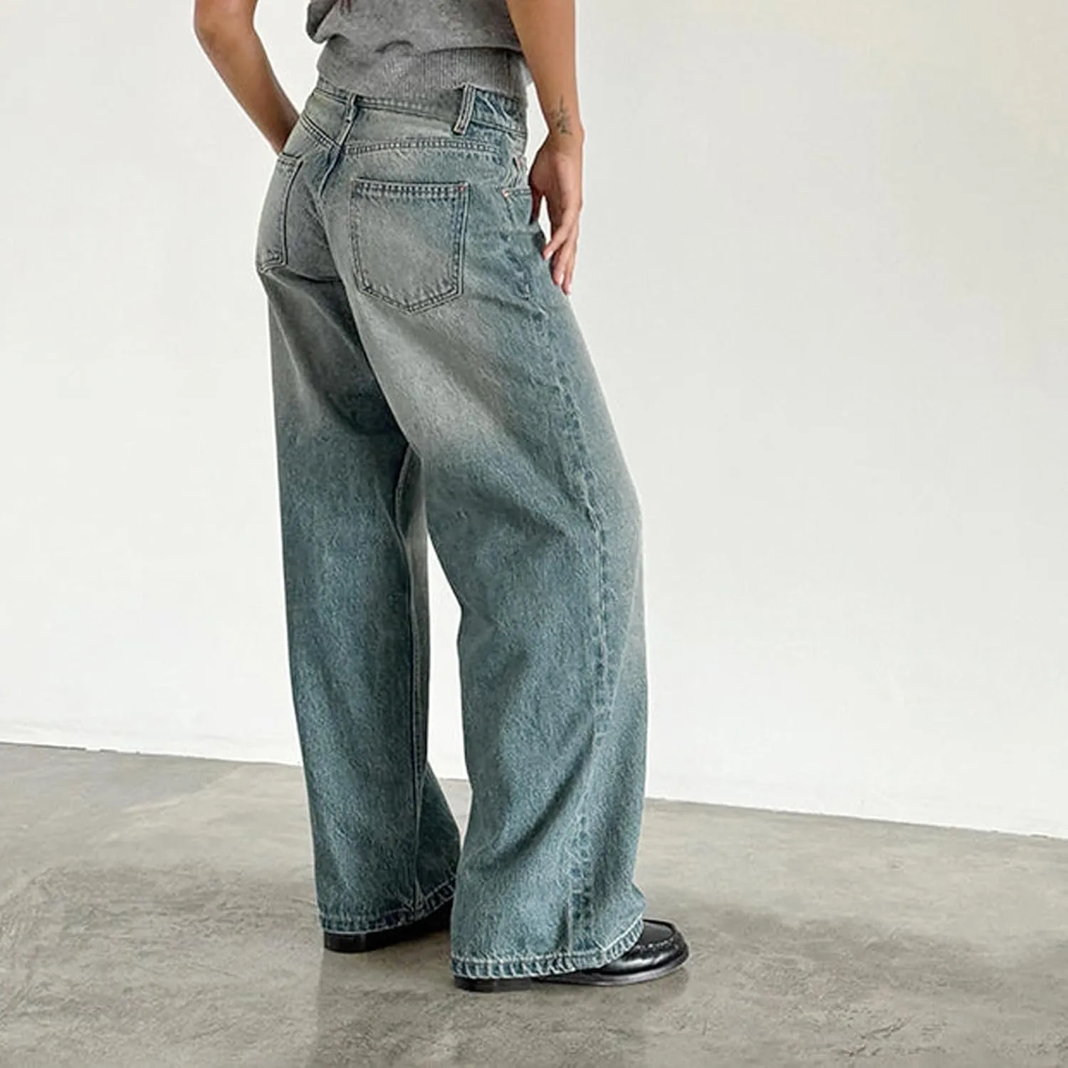 Women's Wide Leg Baggy Jeans - Low Rise, Loose Fit Denim Pants - Y2K Boyfriend Style Trousers for Streetwear