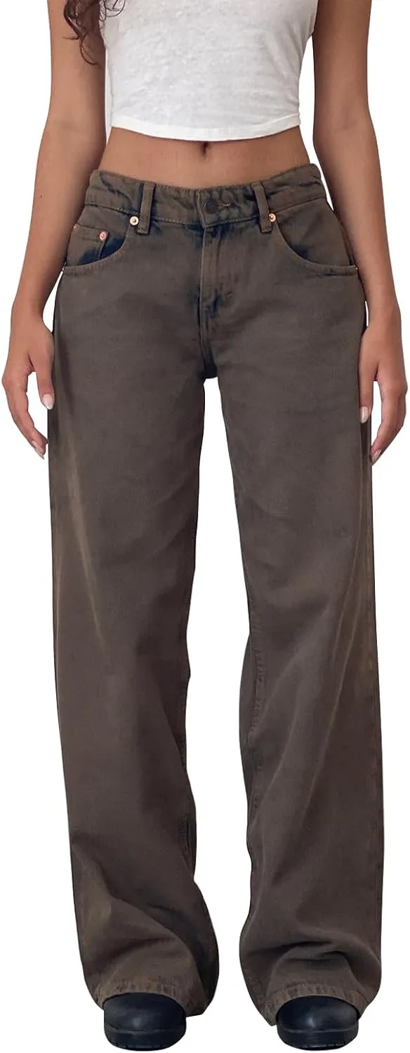 Women's Wide Leg Baggy Jeans - Low Rise, Loose Fit Denim Pants - Y2K Boyfriend Style Trousers for Streetwear