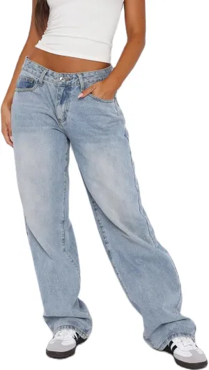 Women's Wide Leg Baggy Jeans - Low Rise, Loose Fit Denim Pants - Y2K Boyfriend Style Trousers for Streetwear