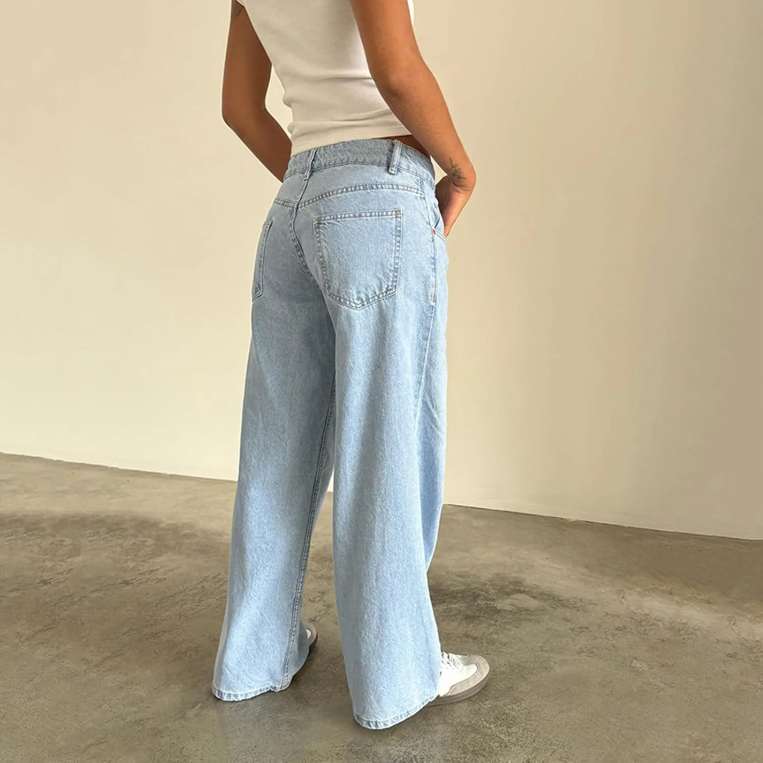 Women's Wide Leg Baggy Jeans - Low Rise, Loose Fit Denim Pants - Y2K Boyfriend Style Trousers for Streetwear
