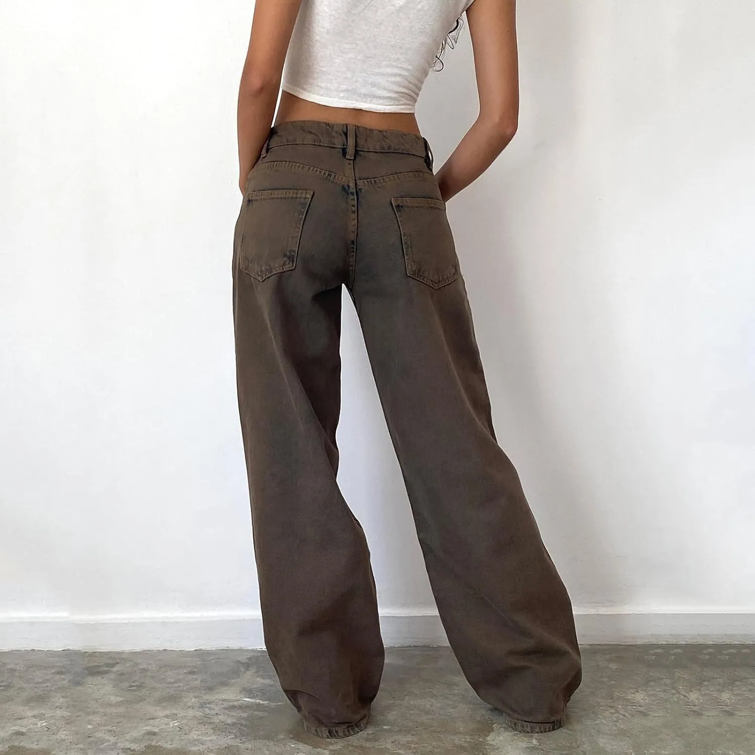 Women's Wide Leg Baggy Jeans - Low Rise, Loose Fit Denim Pants - Y2K Boyfriend Style Trousers for Streetwear