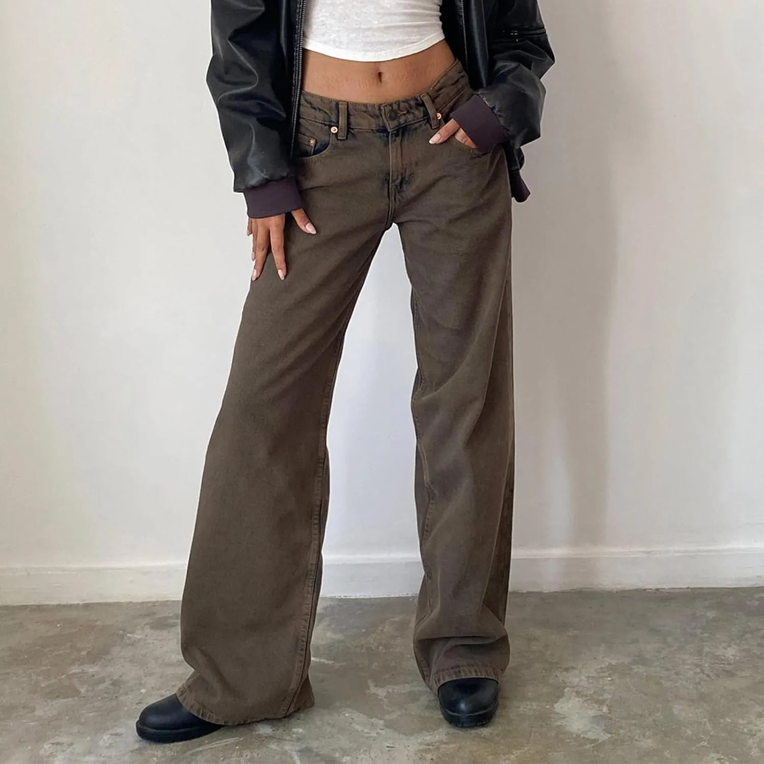 Women's Wide Leg Baggy Jeans - Low Rise, Loose Fit Denim Pants - Y2K Boyfriend Style Trousers for Streetwear