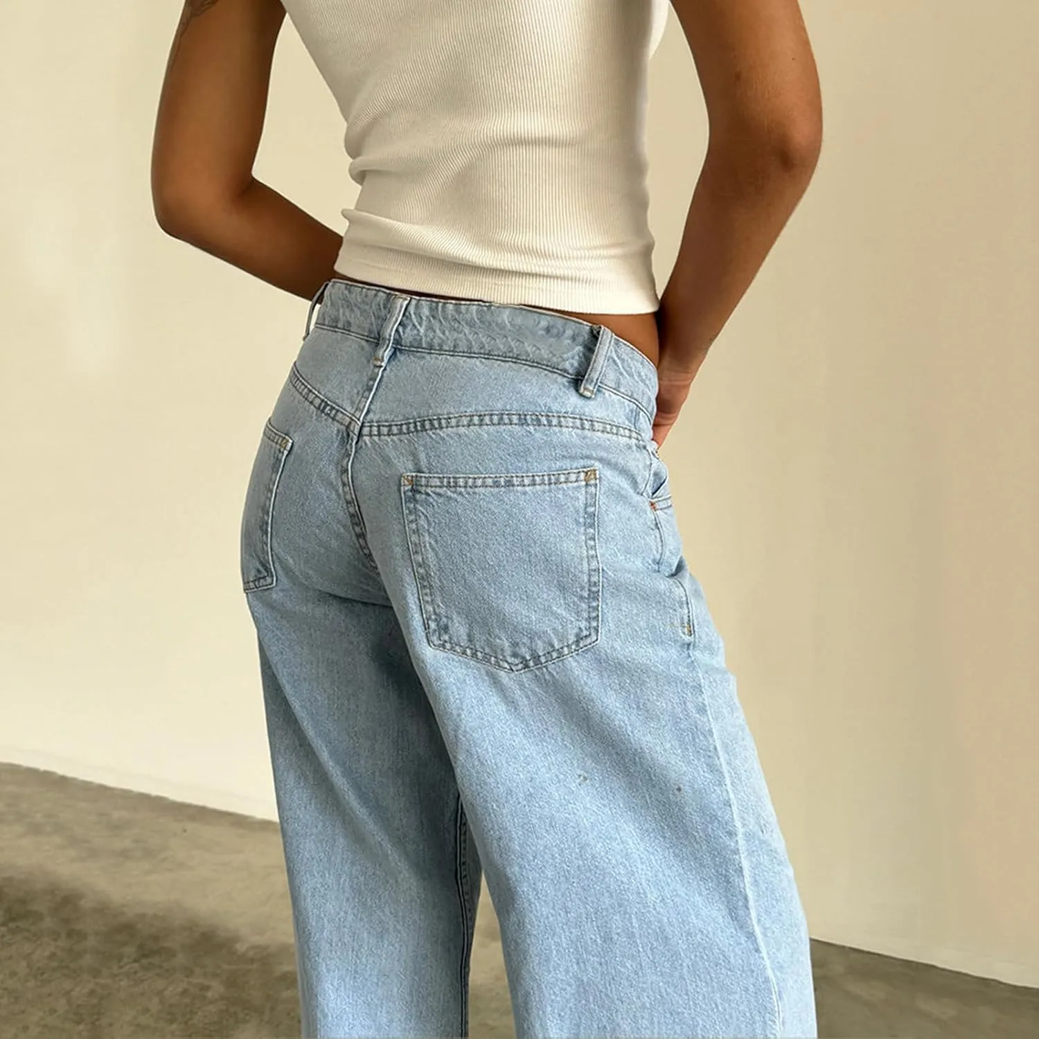 Women's Wide Leg Baggy Jeans - Low Rise, Loose Fit Denim Pants - Y2K Boyfriend Style Trousers for Streetwear