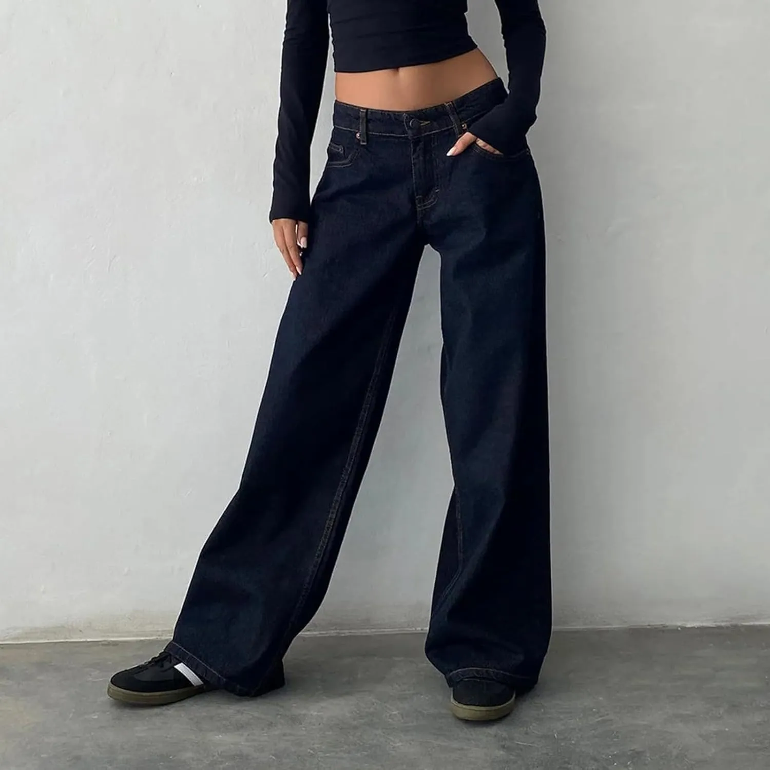 Women's Wide Leg Baggy Jeans - Low Rise, Loose Fit Denim Pants - Y2K Boyfriend Style Trousers for Streetwear