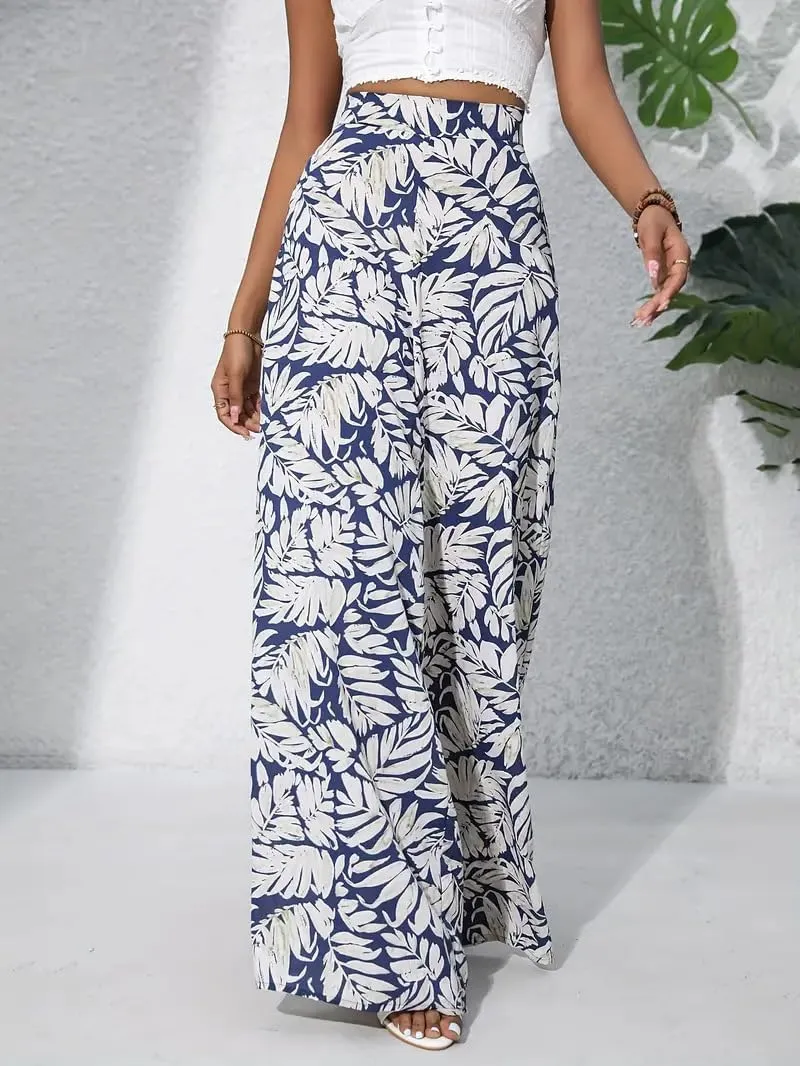 Women's Wide Leg Pants High Waist Loose Floral Casual Boho Trousers Business Work Lounge Pant