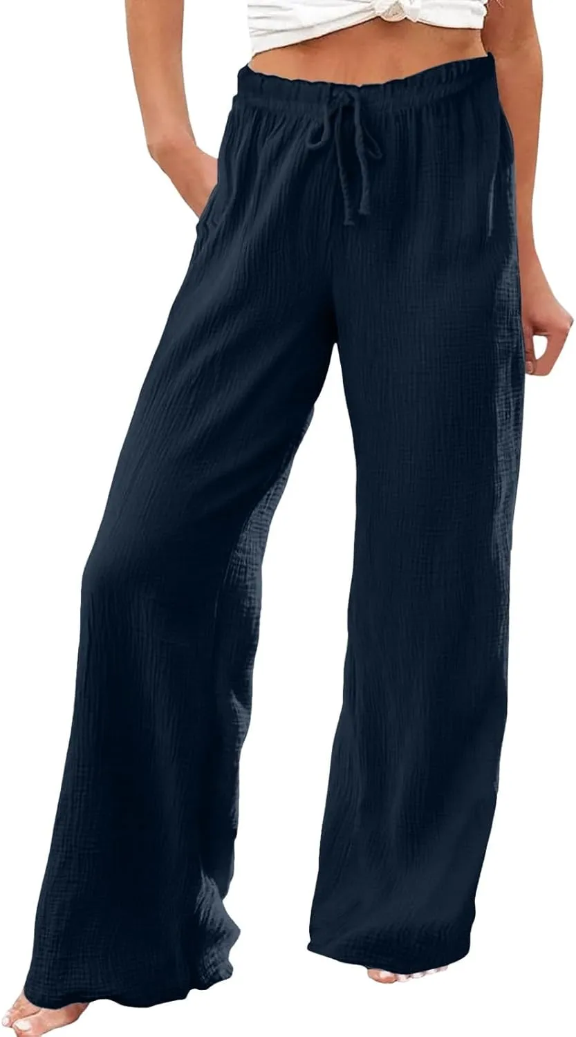 Womens Wide Leg Sweatpants Winter on Outfits Jegging with Pockets Solid Color Fleece Lined