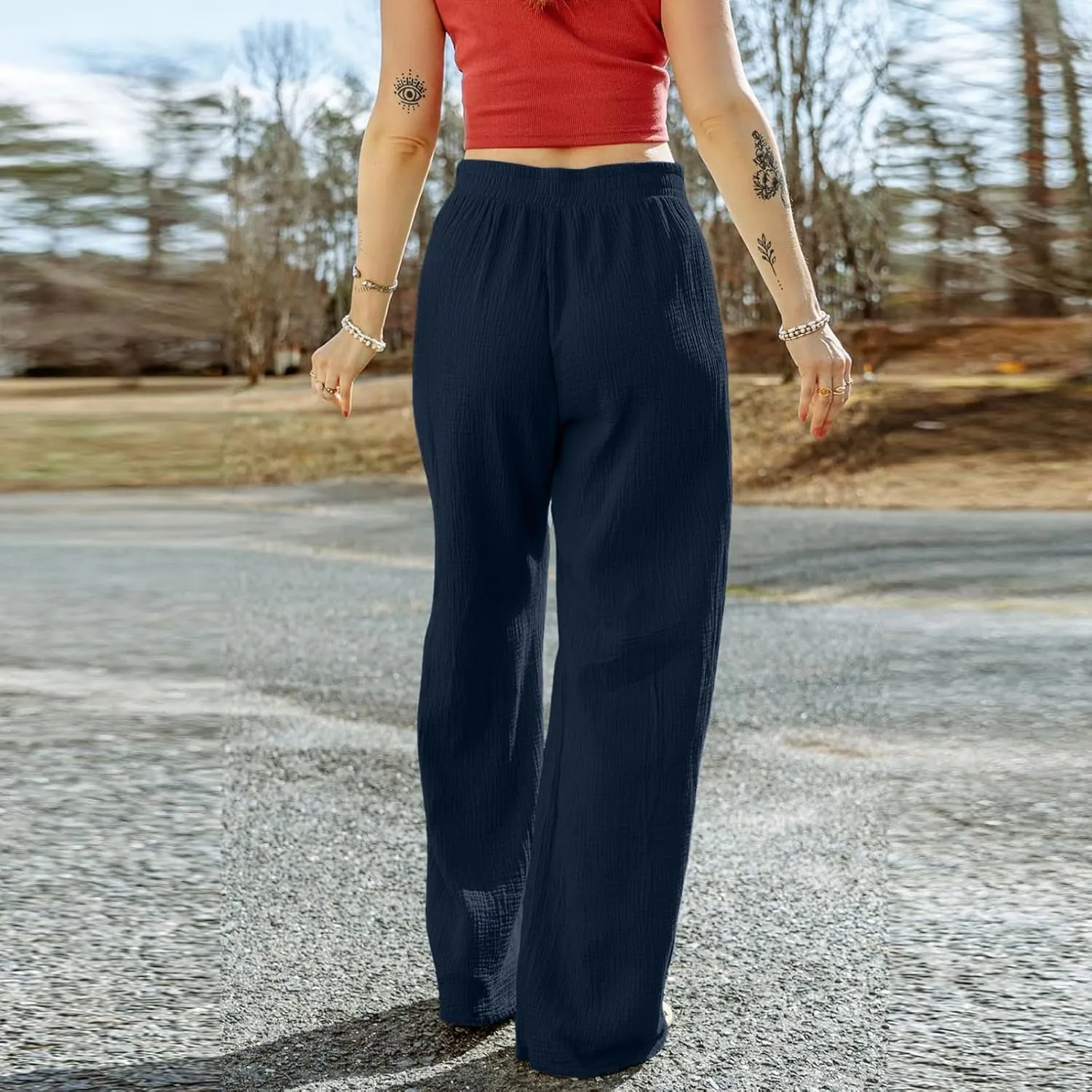 Womens Wide Leg Sweatpants Winter on Outfits Jegging with Pockets Solid Color Fleece Lined