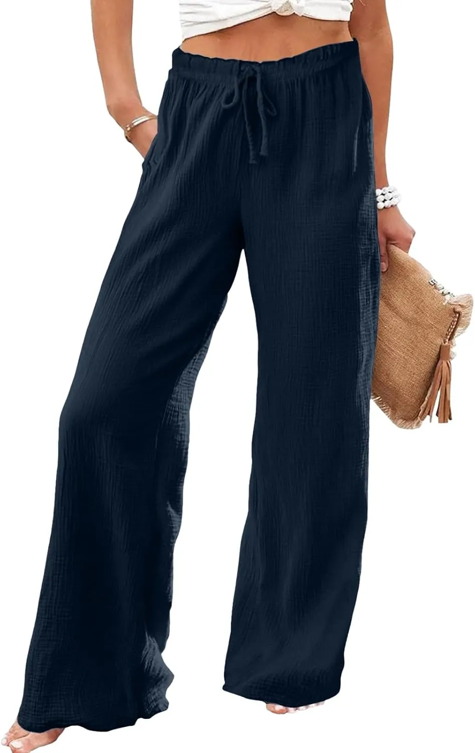 Womens Wide Leg Sweatpants Winter on Outfits Jegging with Pockets Solid Color Fleece Lined