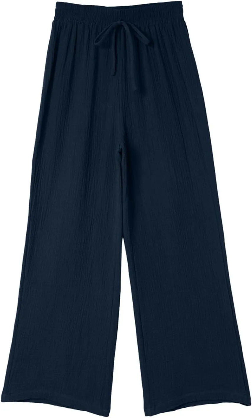 Womens Wide Leg Sweatpants Winter on Outfits Jegging with Pockets Solid Color Fleece Lined