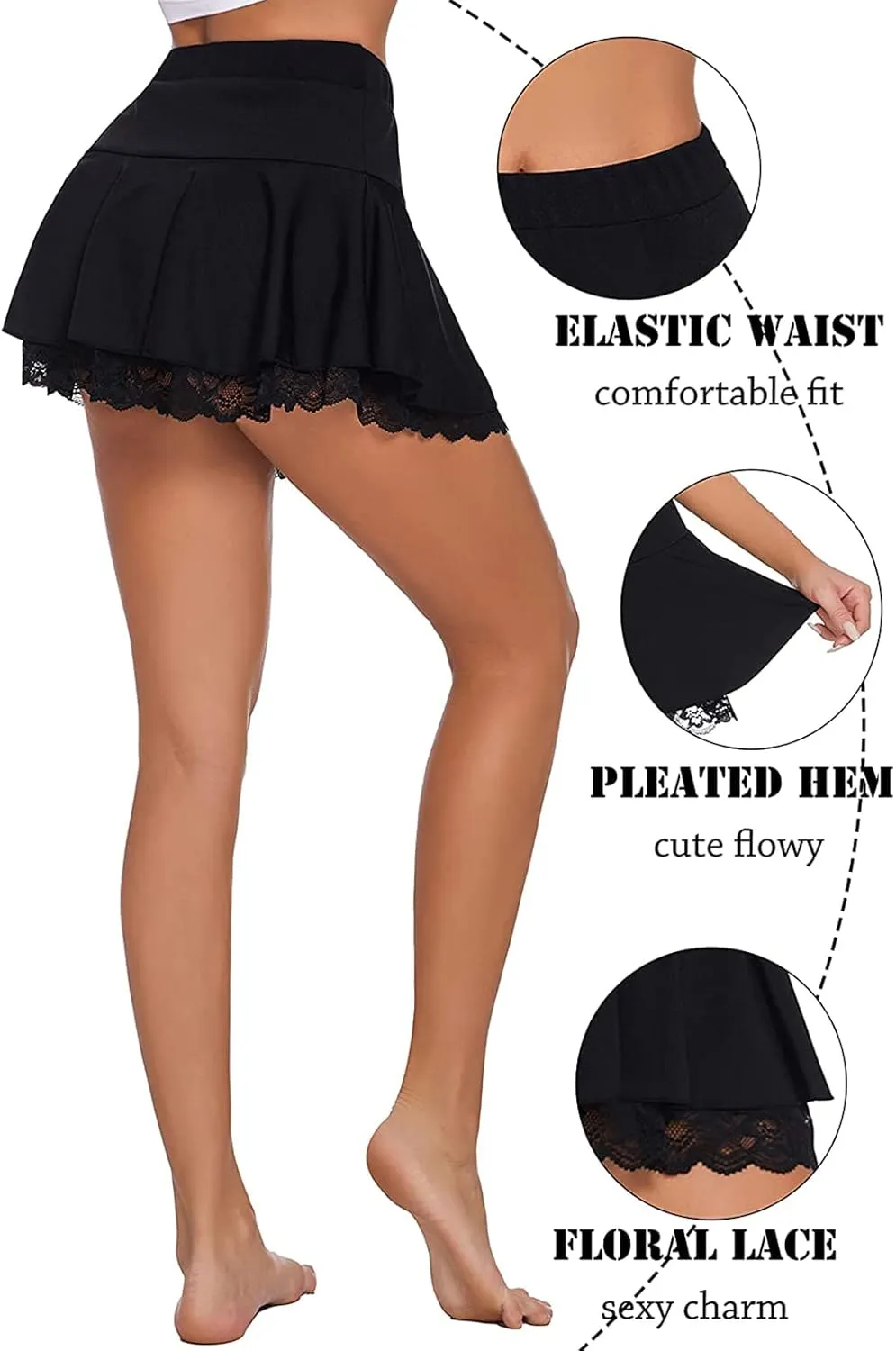 Womens Y2K Lace Mini Skirt Sexy Pleated Ruffle Lace Trim Layered Flowy Short Skirts Underskirt Aesthetic Streetwear