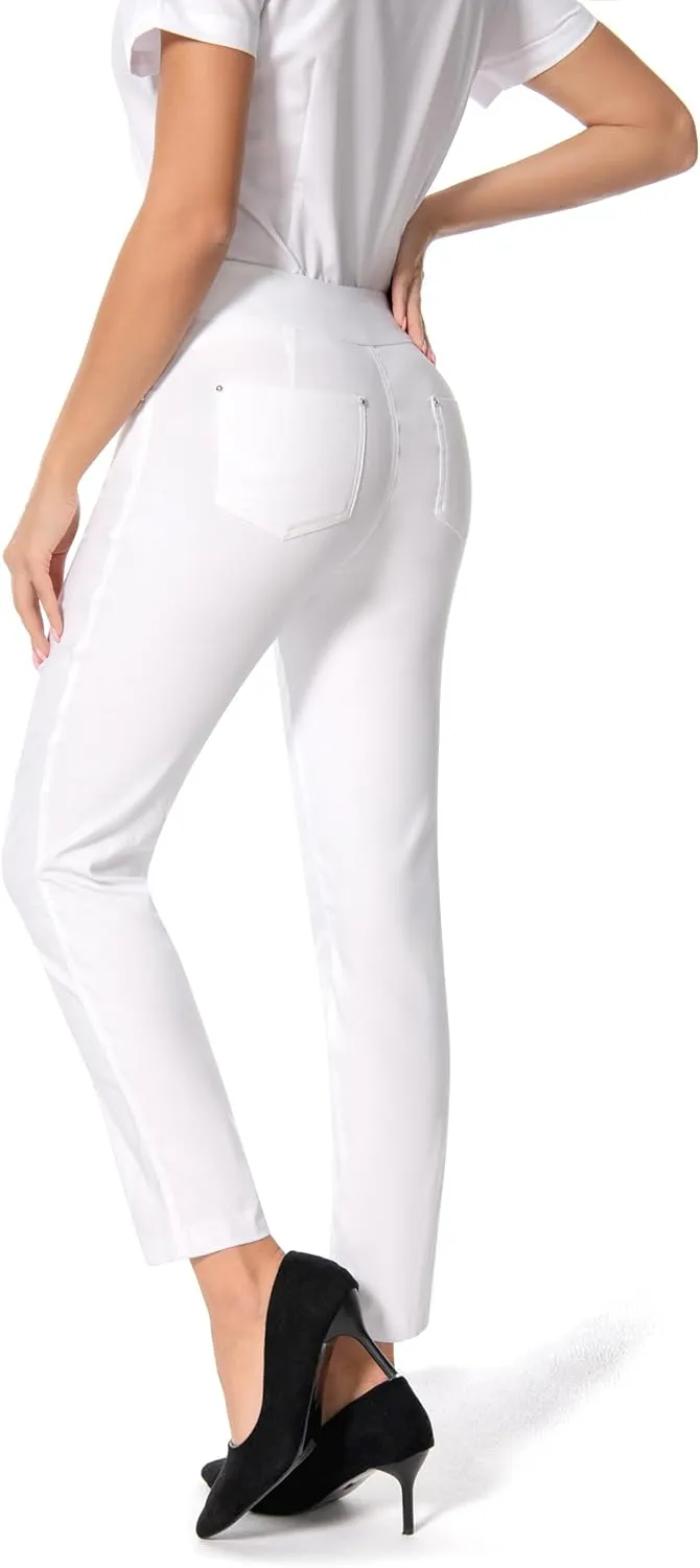 Women's Yoga Dress Pants - Strechy Straight Leg Work Pants with 5 Pockets Slim Fit Office Casual Slacks