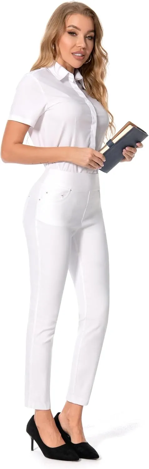 Women's Yoga Dress Pants - Strechy Straight Leg Work Pants with 5 Pockets Slim Fit Office Casual Slacks