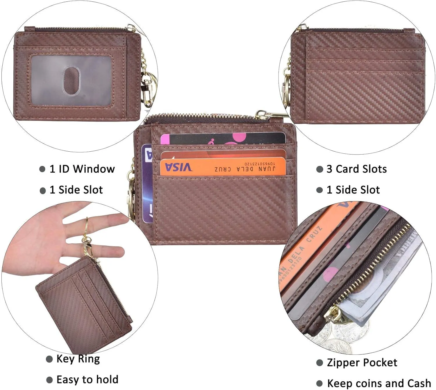 woogwin Slim RFID Credit Card Holder for Women Mini Front Pocket Wallet Purse With Keychain