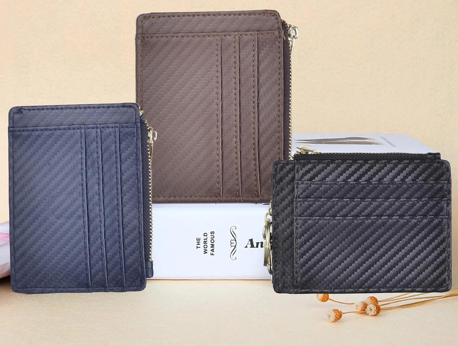 woogwin Slim RFID Credit Card Holder for Women Mini Front Pocket Wallet Purse With Keychain
