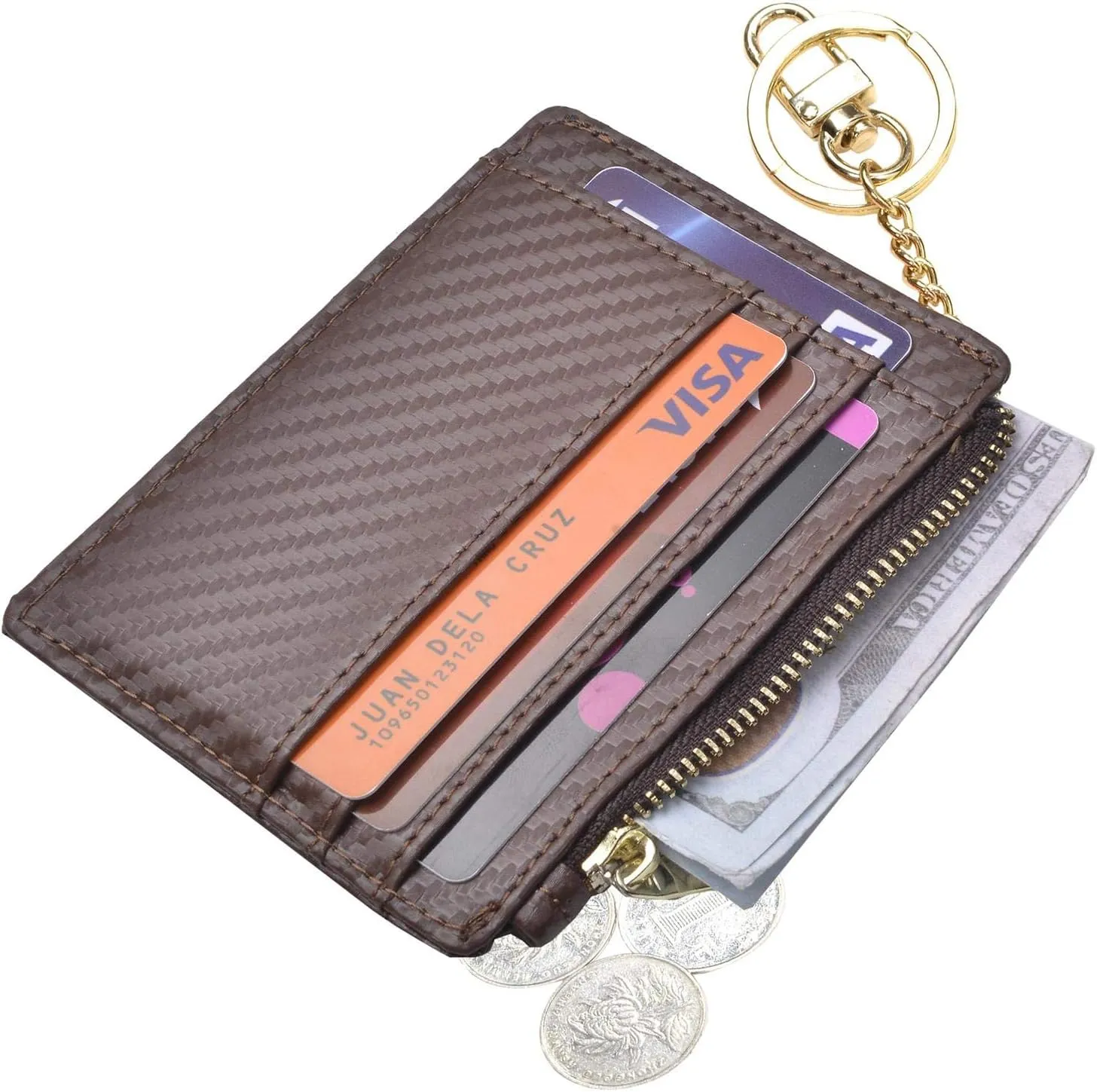 woogwin Slim RFID Credit Card Holder for Women Mini Front Pocket Wallet Purse With Keychain